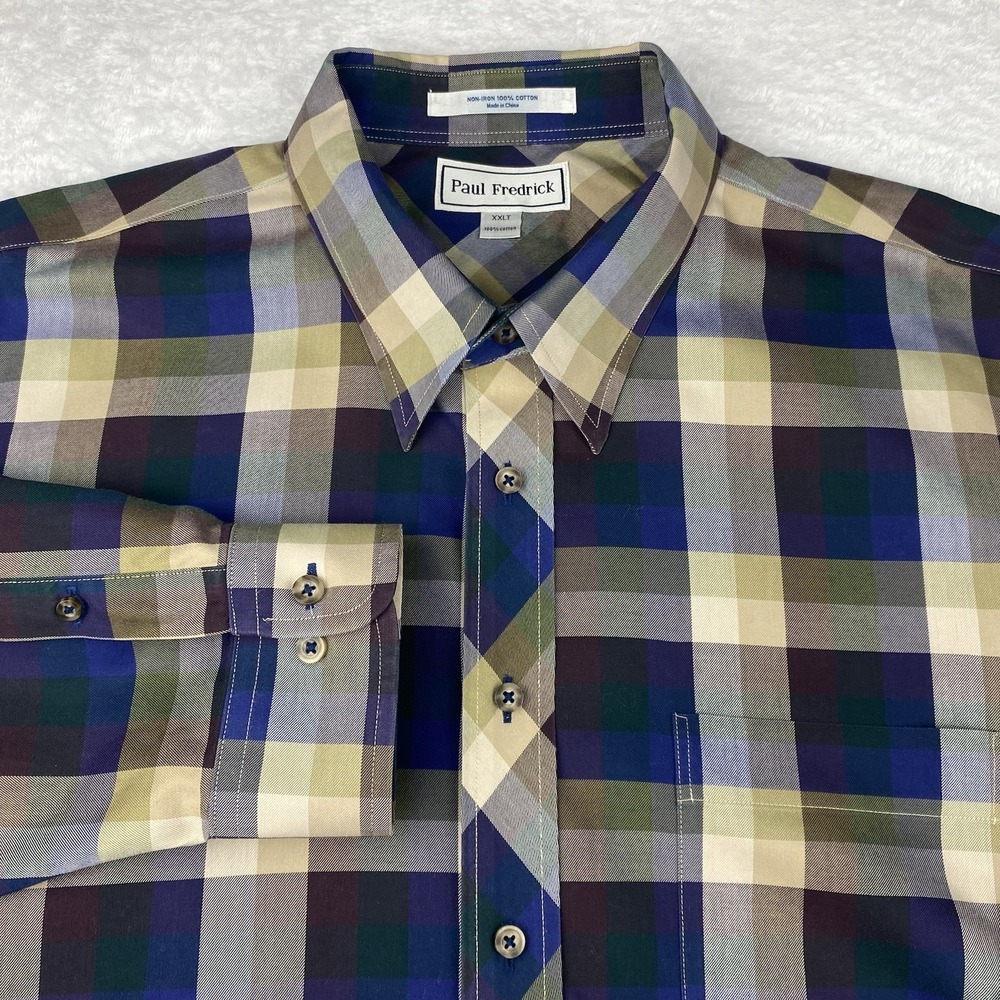 Paul Fredrick Dress Shirt Mens XXL Tall Multicolor Checks No Iron